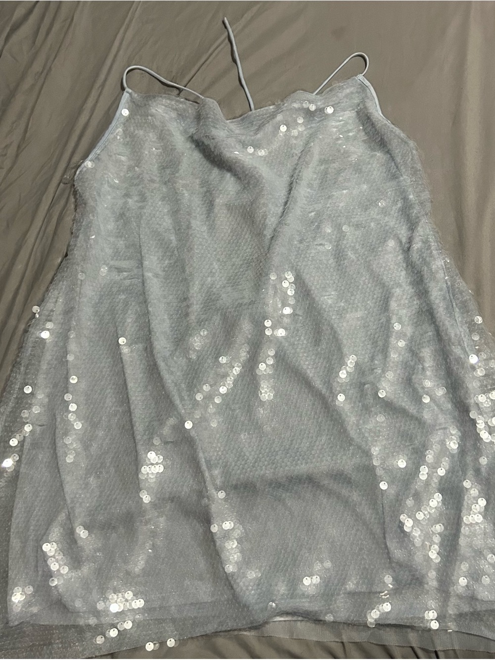 Silver Sequin Spaghetti Strap Slip Dress